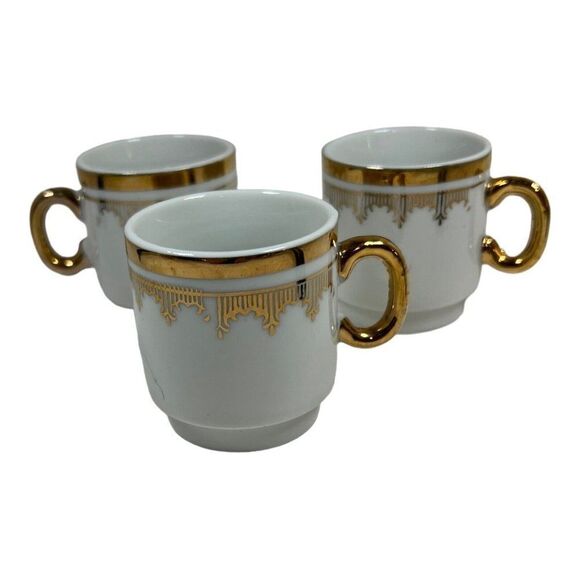 Stackable Yamasen Fine China Tea Set 3 Cups Mugs Gold Gilt Antique Made In Japan - Picture 1 of 6